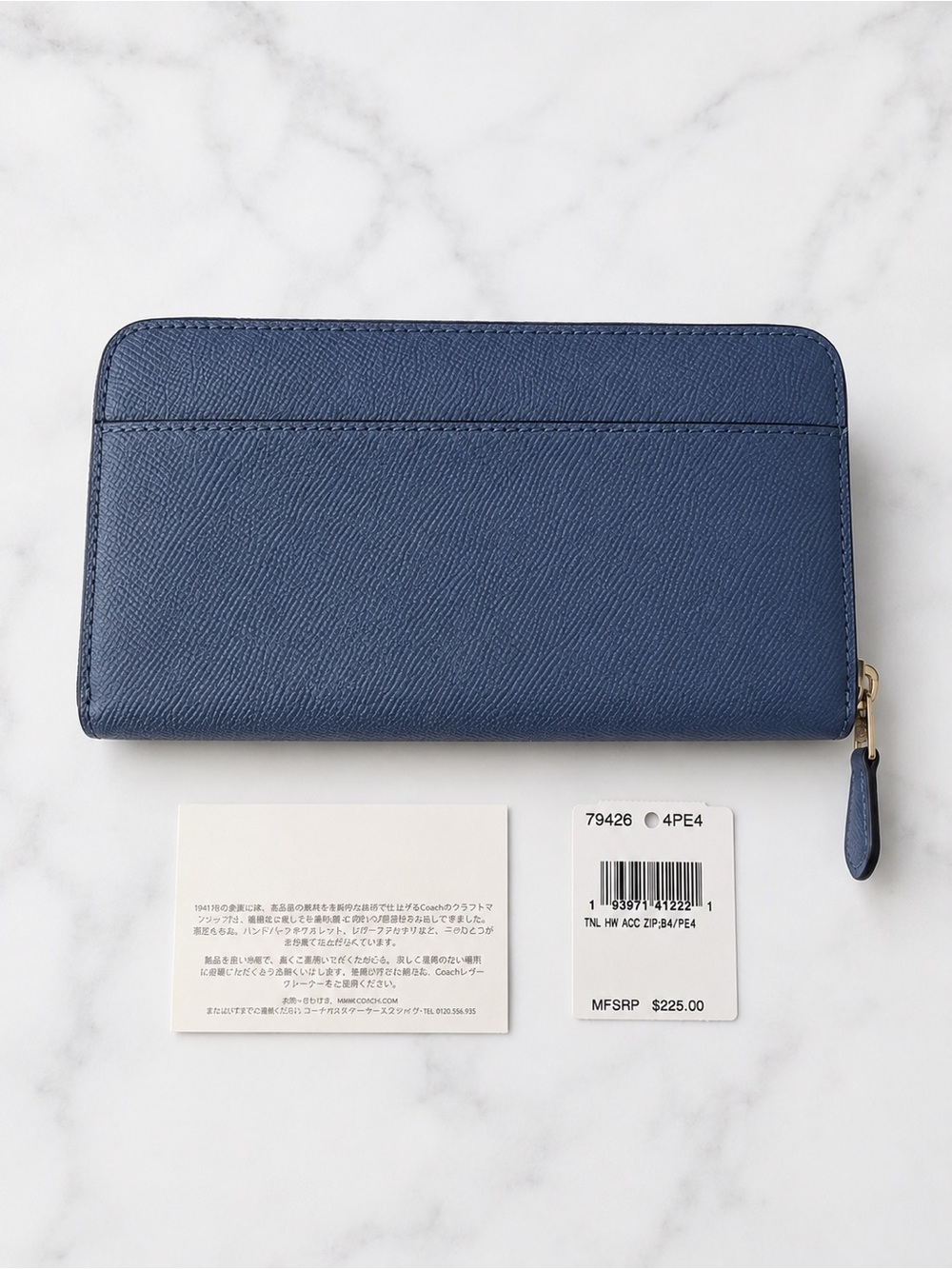 Coach Accordion Zip Wallet Blue Crossgrain Leather Gold NWT $225 - Picture 3 of 8